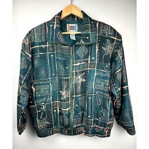 Vintage EVR 90s 100% Silk Abstract Floral Graphic Bomber Track Jacket Women Med
